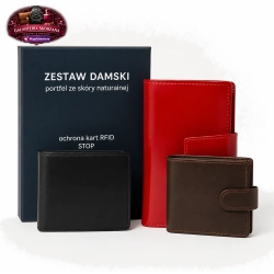 Zestaw Damski portfel ze skóry naturalnej Peterson + PORTFEL Damski skórzany Z211416 RED + Mały portfel Peterson męski z